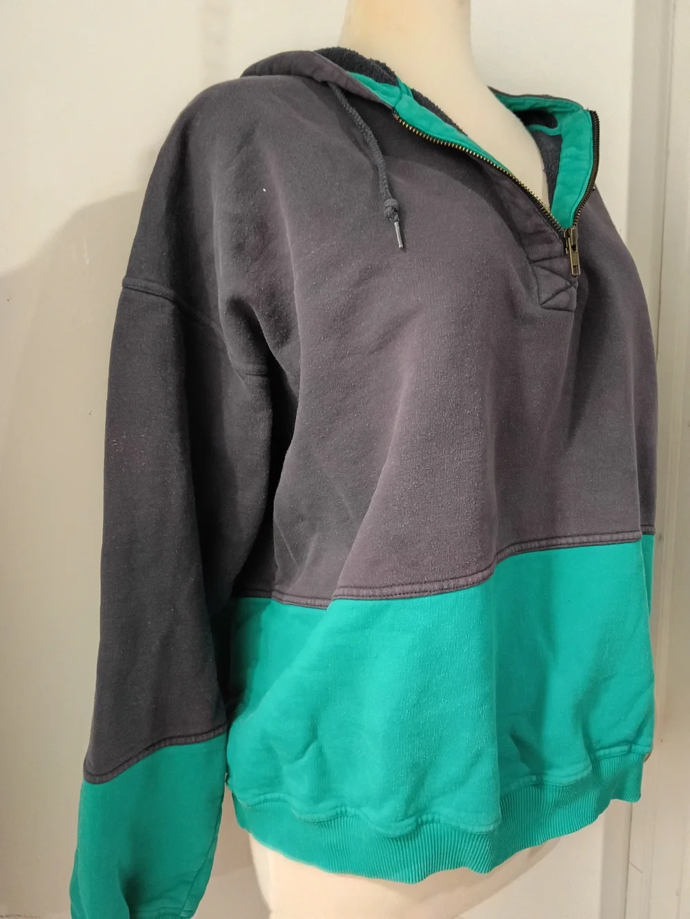 Vintage Eddie Bauer Colorblock Quarter Zip Hoodie Sweatshirt Mens Large Charcoal